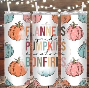 Flannels, pumpkins, and bonfires metal insulated tumbler